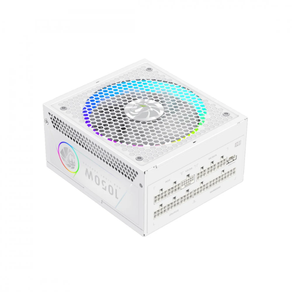 Блок питания, Gamemax, RGB PRO 1050G WH, 2109-1050B0047, 1050W, Gold, ATX3.1, APFC, 20+4 pin, 2*4+4pin, 10*Sata, 3*Molex, 4*PCI-E 6+2 pin, 1*PCI-E 12+4pin, Modular, Вентилятор 14см, 165*150*86 см, Б