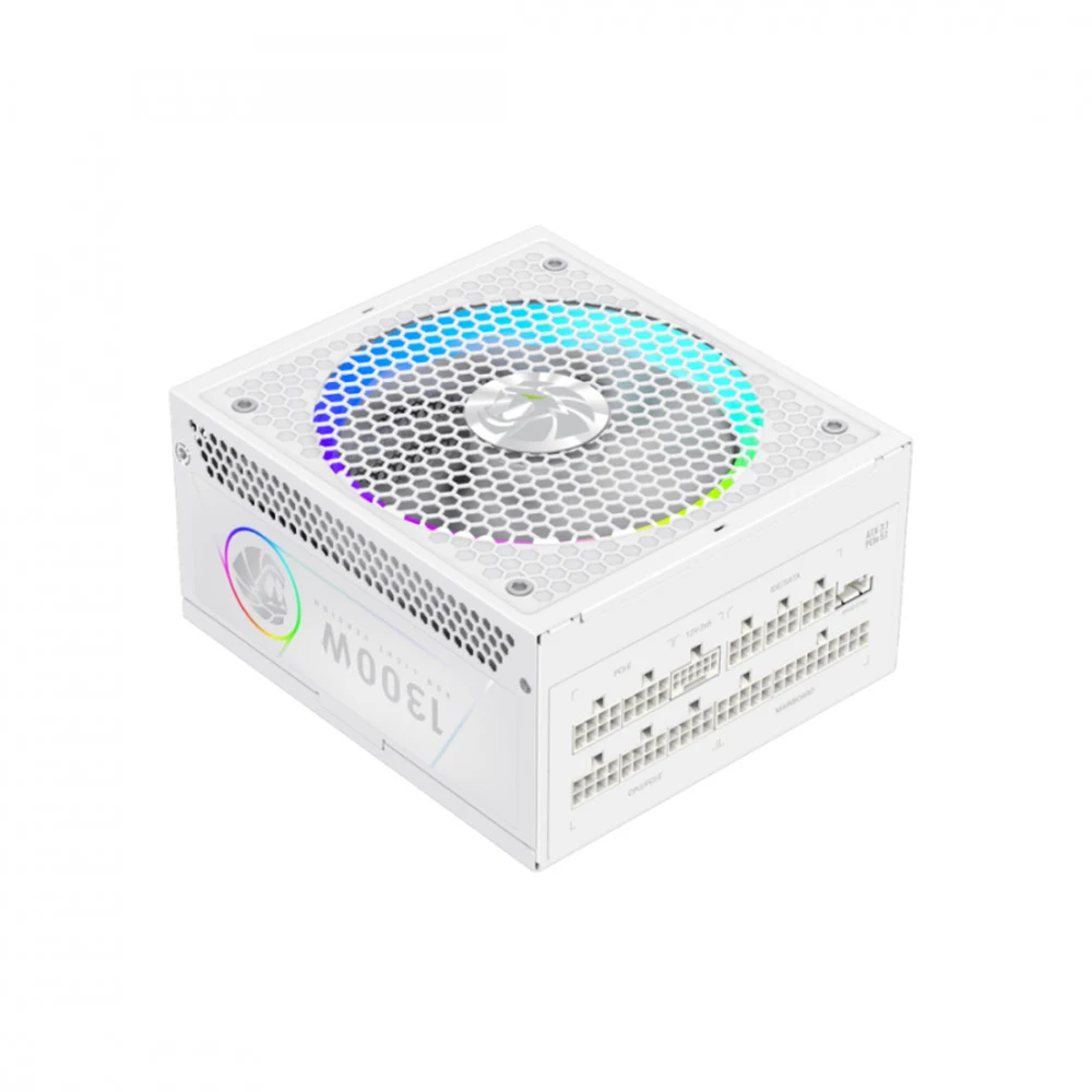 Блок питания, Gamemax, RGB PRO 1300P WH, 2110-1300B0026, 1300W, Platinum, ATX3.1, APFC, 20+4 pin, 2*4+4pin, 10*Sata, 3*Molex, 4*PCI-E 6+2 pin, 1*PCI-E 12+4pin, Modular, Вентилятор 14см, 165*150*86 с