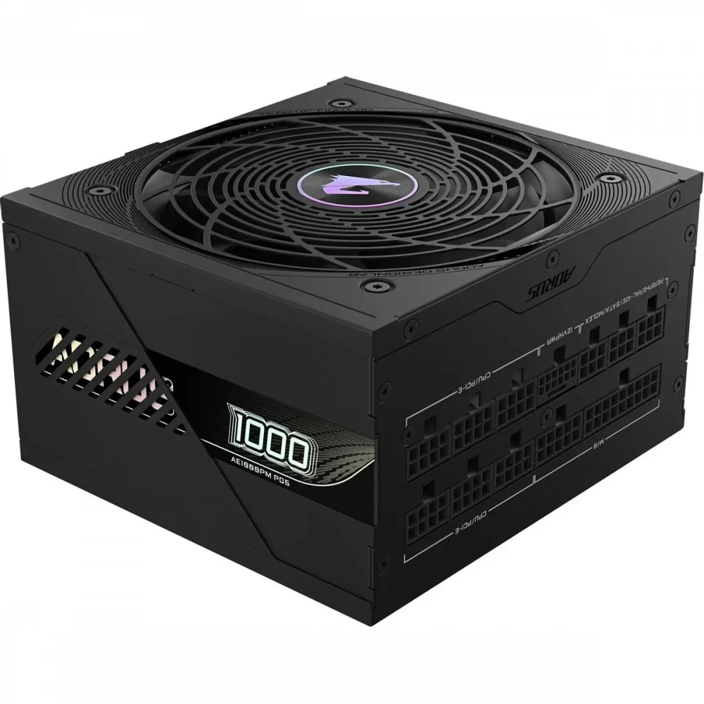 Блок питания, Gigabyte, AORUS ELITE P1000W 80+ Platinum Modular PCIe 5.0 (GP-AE1000PM PG5), 1000W, ATX, APFC, 20+4 pin, 2*4+4pin, 8*Sata, 4*Molex, 6*PCI-E 6+2 pin, 1*PCI-E 16 pin, Вентилятор 120 мм,
