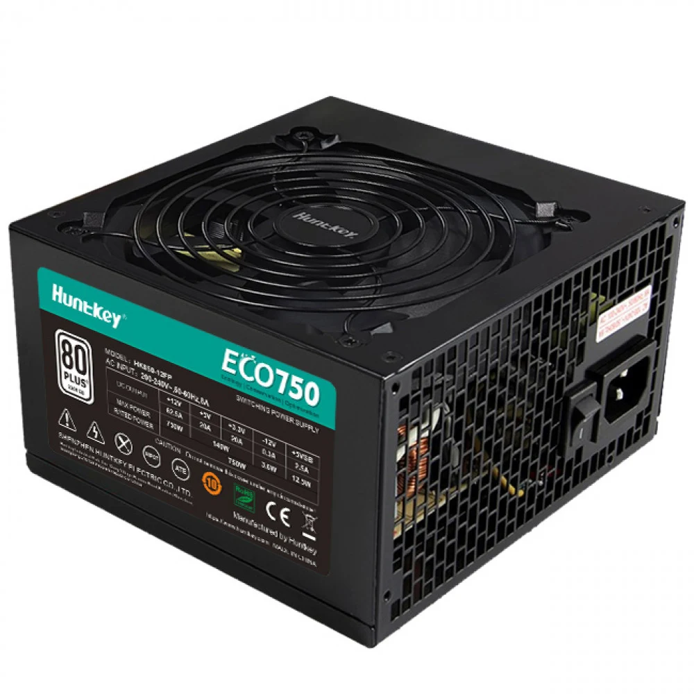 Блок питания ATX 750W Huntkey ECO750, Plus, 20+4/24+4/24+4+8/24+8+8, 12cm, 2x6+2p PCI-E