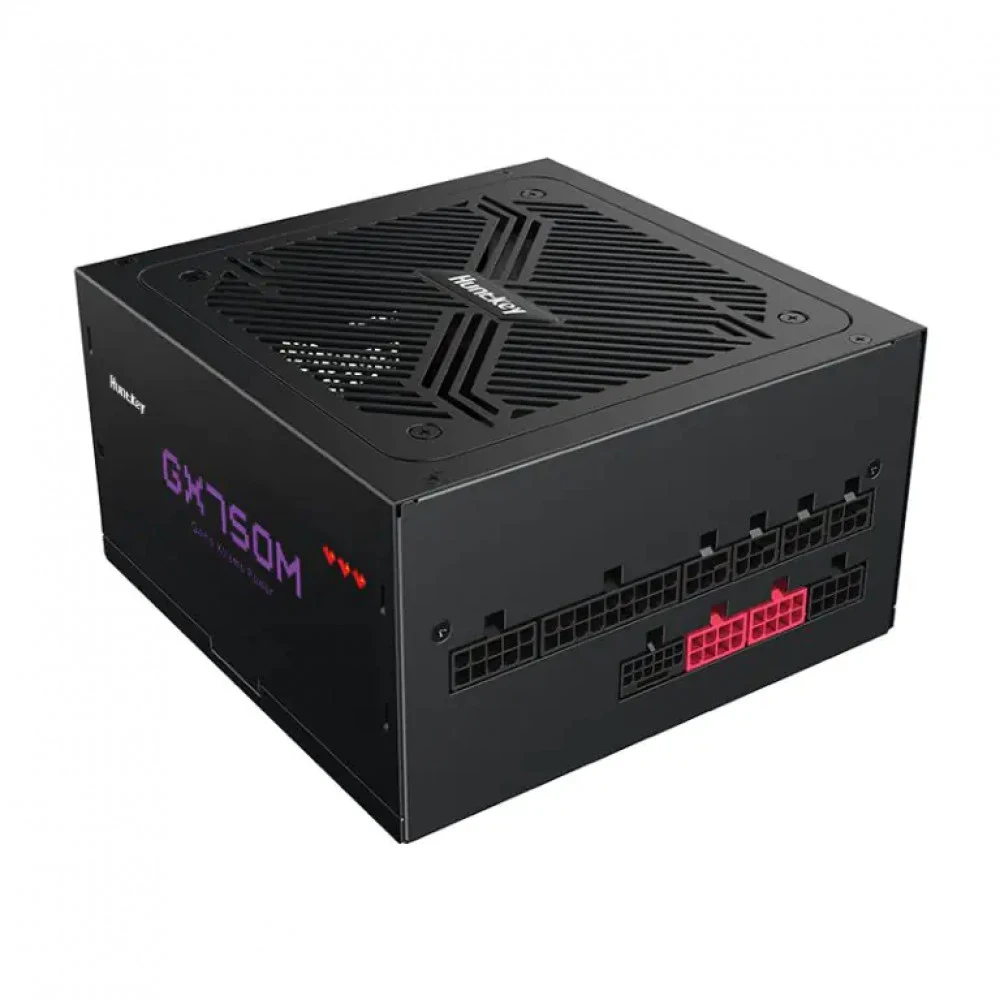 Блок питания, Huntkey, GX750M, 750W, ATX 3.1, Gold, APFC, 20+4 pin, 2*4+4pin, 4*Sata, 3*Molex, 2*PCI-E 6+2 pin, 1*12V-2X6, Модульный, Вентилятор 12см, Кабель питания, Чёрный