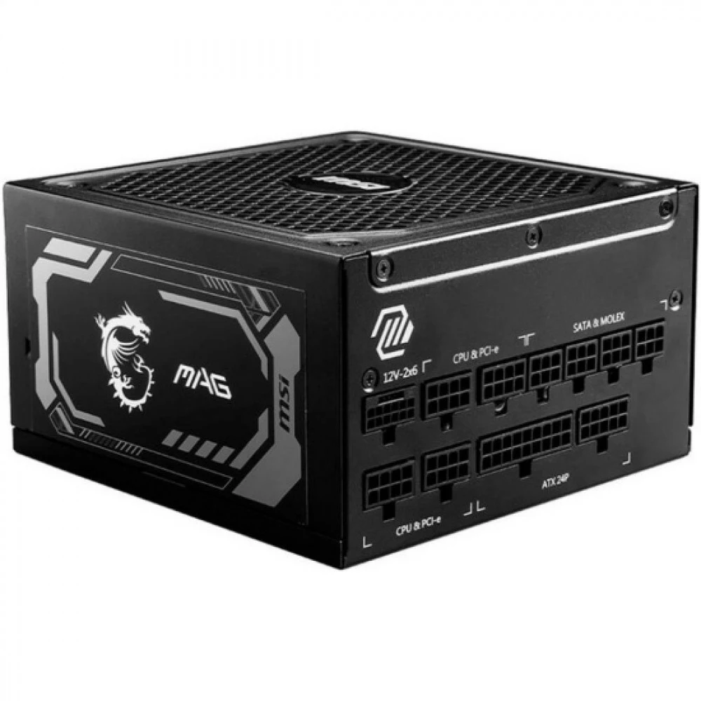 Блок питания ПК/ Power Supply MSI MAG A1000GL PCIE5, 1000W 80+ Gold (ATX, 3.1, PCIe 5.1, Full modular, 1x24(20+4)pin, 2xCPU 8(4+4)pin, 4xPCIe*2 8(6+2)pin, 1x12V-2x6, 12xSATA3, 4xMOLEX4pin, Active, 1