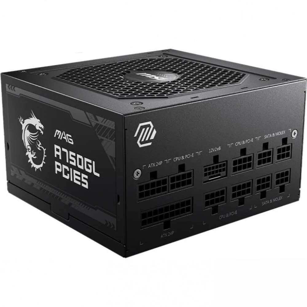 Блок питания MSI 750W, MAG A750GL PCIE5, Full Modular, ATX, 80+ GOLD, КПД >90%, Fan 120mm, Черный