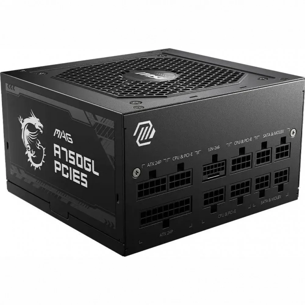 Блок питания ПК/ Power Supply MSI MAG A750GL PCIE5, 750W 80+ Gold (ATX, 3.1, PCIe 5.1, Full modular, 1x24(20+4)pin, 2xCPU 8(4+4)pin, 3xPCIe*2 8(6+2)pin, 1x12VHPWR, 8xSATA3, 4xMOLEX4pin, Active, 120x
