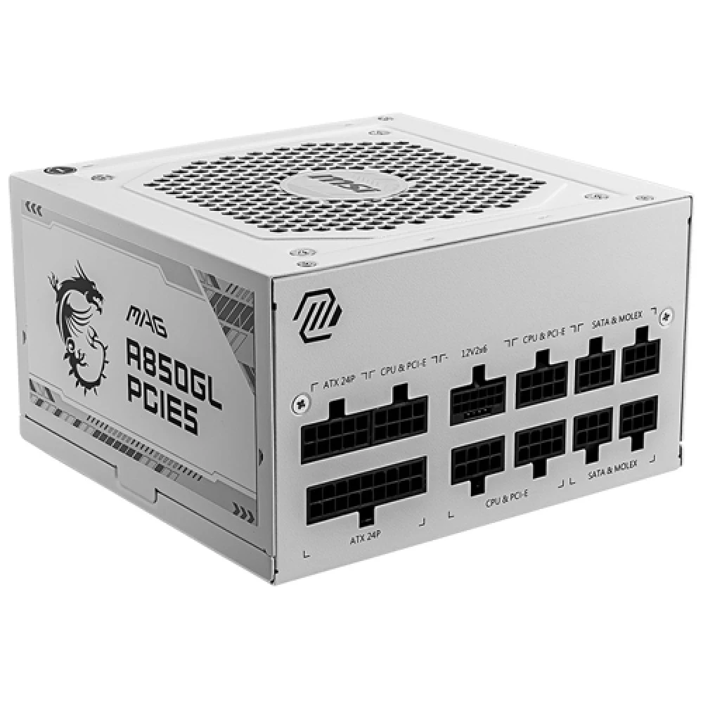 Блок питания MSI MAG A850GL PCIE5 WHITE, 850W, Active PFC, 80+ GOLD, Full Modular, Поддержка видеокарт Nvidia® GeForce RTXTM серии 40, MAG A850GL PCIE5 WHITE