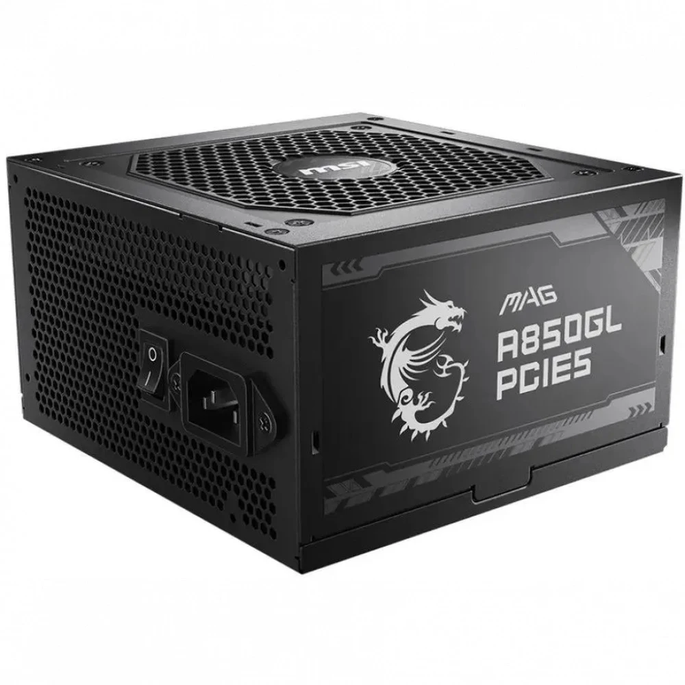 Блок питания ПК/ Power Supply MSI MAG A850GL PCIE5, 850W 80+ Gold (ATX, 3.0, PCIe 5.0, Full modular, 1x24(20+4)pin, 2xCPU 8(4+4)pin, 4xPCIe*2 8(6+2)pin, 1x12VHPWR, 8xSATA3, 4xMOLEX4pin, Active, 120x