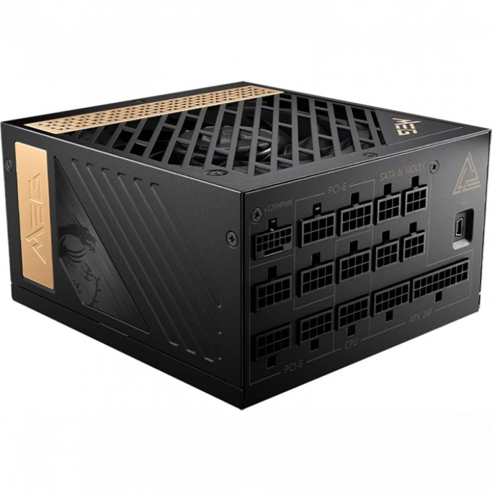 Блок питания MSI MEG Ai1300P PCIE5, 1300W, Active PFC, 80+ PLATINUM, Full Modular, Поддержка видеокарт Nvidia® GeForce RTXTM серии 40, Поддержка PCIe 5.0 со встроенным 16-контактным разъемом, MEG Ai