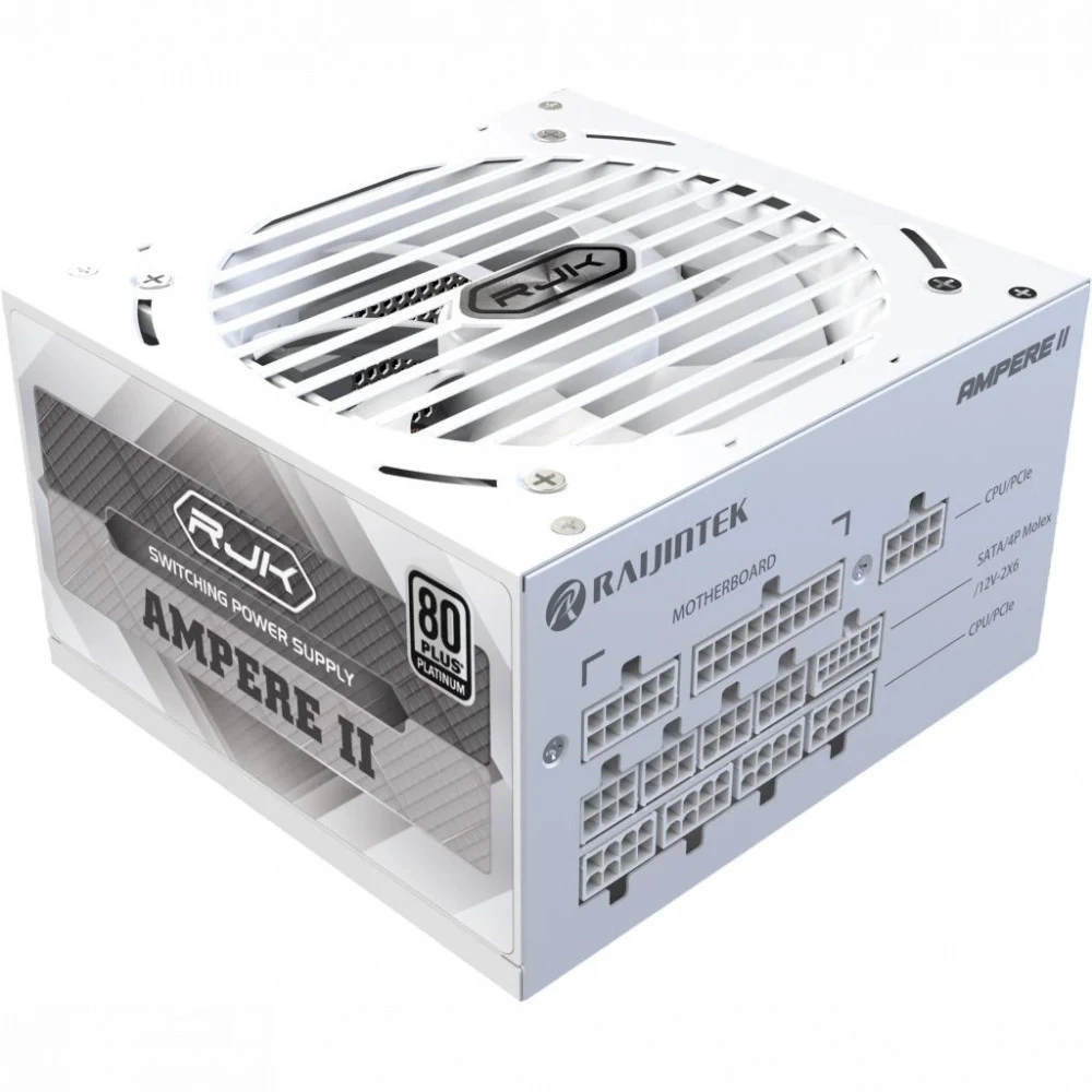 Блоки питания/ Power Supply Raijintek AMPERE II 1200, 1200W 80+ Platinum (ATX, 3.1, PCIe 5.1, Full-modular, 1x24(20+4)pin, 2x4+4-pin CPU, 3x6+2-pin PCIe, 1x12V(2x6), 10xSATA3, 5xMolex, Active, 120x1