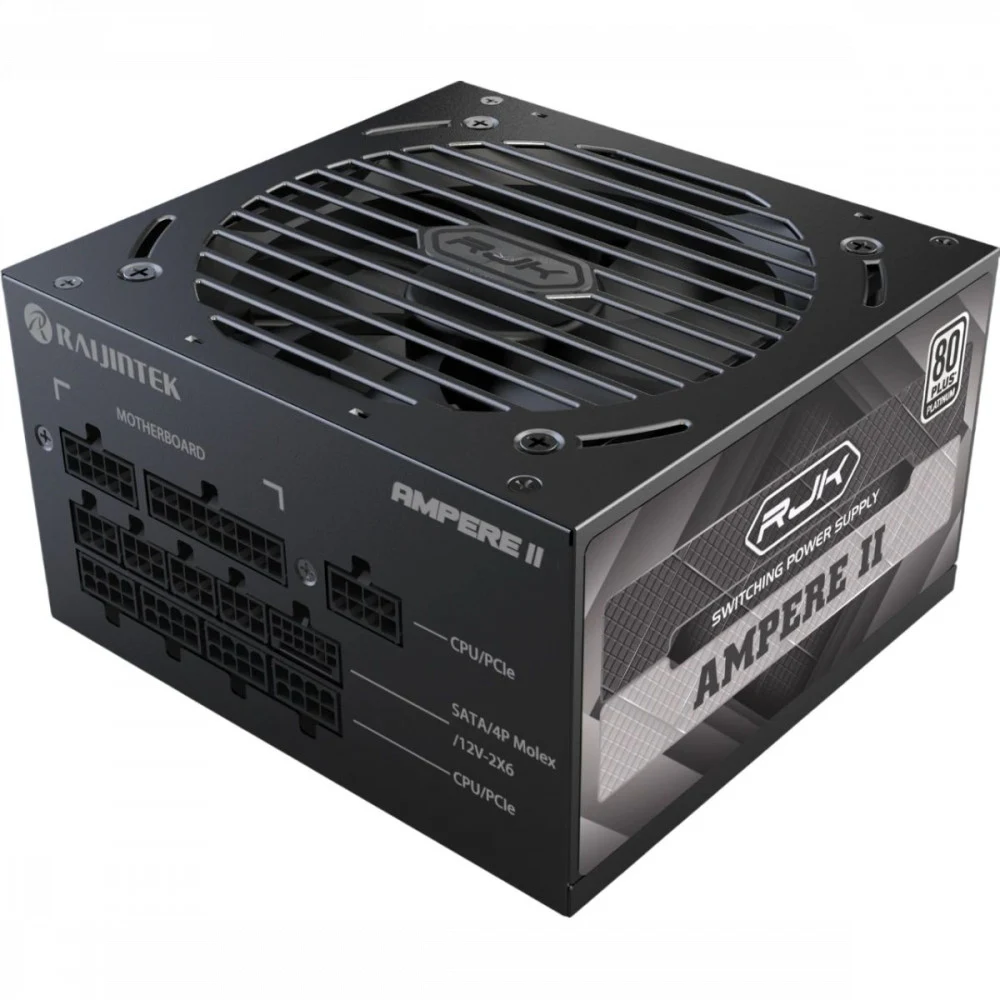 Блоки питания/ Power Supply Raijintek AMPERE II 850, 850W 80+ Platinum (ATX, 3.1, PCIe 5.1, Full-modular, 1x24(20+4)pin, 2x4+4-pin CPU, 3x6+2-pin PCIe, 1x12V(2x6), 10xSATA3, 5xMolex, Active, 120x120
