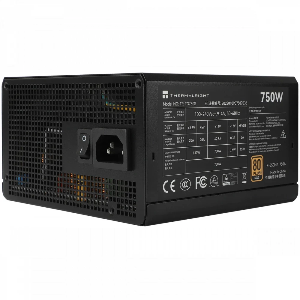 Блок питания ПК/ Power Supply Thermalright, 750W 80+ Gold (ATX, 3.0, PCIe 5.0, Non-modular, 1x24(20+4)pin, 1xCPU 8(4+4)pin, 2xPCIe*2 8(6+2)pin, 5xSATA3, 1x12+4pin (12VHPWR PCIe 5.0 12+4pin 600mm), 3