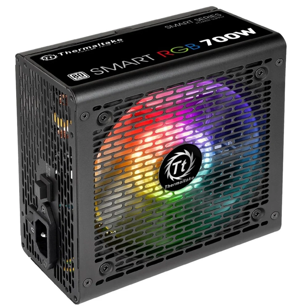Блок питания, Thermaltake, Smart RGB 700W, PS-SPR-0700NHSAWE-1, 700W, ATX, Standard, APFC, 20+4 pin, 4+4pin, 5*Sata, 4*Molex, 2*PCI-E 6+2 pin, FDD, Non-modular, Вентилятор 12 см, Чёрный