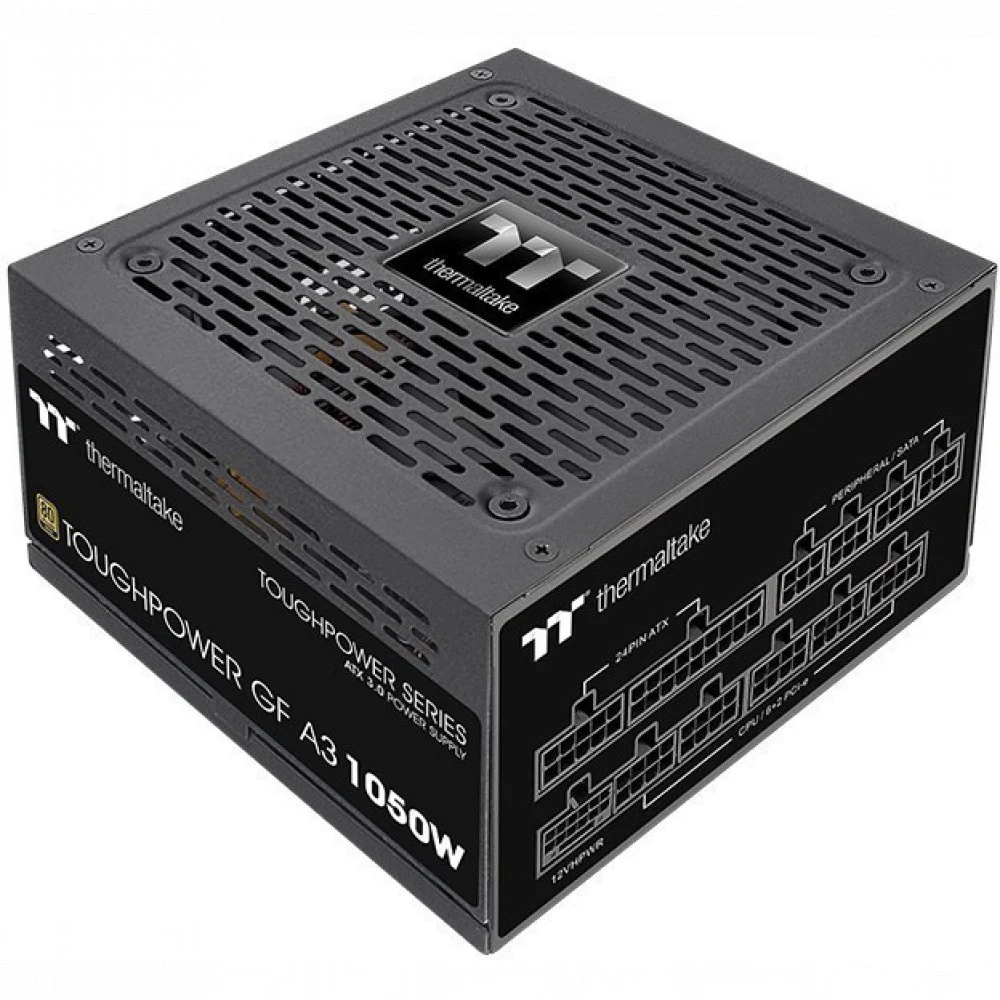 Блок питания, Thermaltake, Toughpower GF A3 1050W, PS-TPD-1050FNFAGE-H, 1050W, ATX 3.0, Gold, APFC, 20+4pin, 2*4+4pin, 12*Sata, 4*Molex, 5*PCI-E 6+2pin, 1*PCI-E 12+4pin, FDD, Modular, Вентилятор 12с