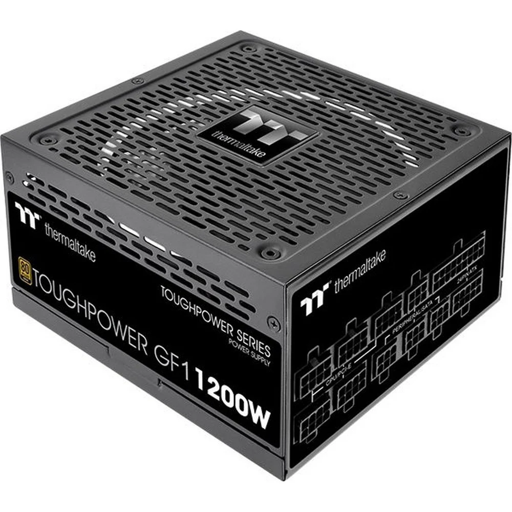 Блок питания, Thermaltake, Toughpower GF1 1200W, PS-TPD-1200FNFAGE-1, 1200W, ATX, 80 Plus Gold, APFC, 20+4 pin, 4+4pin, 12*Sata 5pin, 6*PCI-E 6+2 pin, Вентилятор 14 см, Кабель питания, Чёрный
