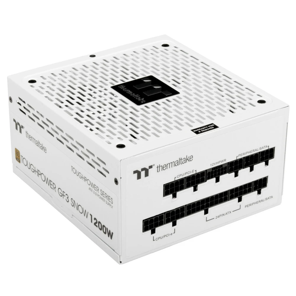 Блок питания, Thermaltake, Toughpower GF3 1200W White, PS-TPD-1200FNFAGE-N, 1200W, ATX 3.0, Gold, APFC, 20+4pin, 4+4pin, 8pin, 12*Sata, 4*Molex, 4*PCI-E 6+2pin, PCI-E 12+4pin, FDD, Modular, Вентилят