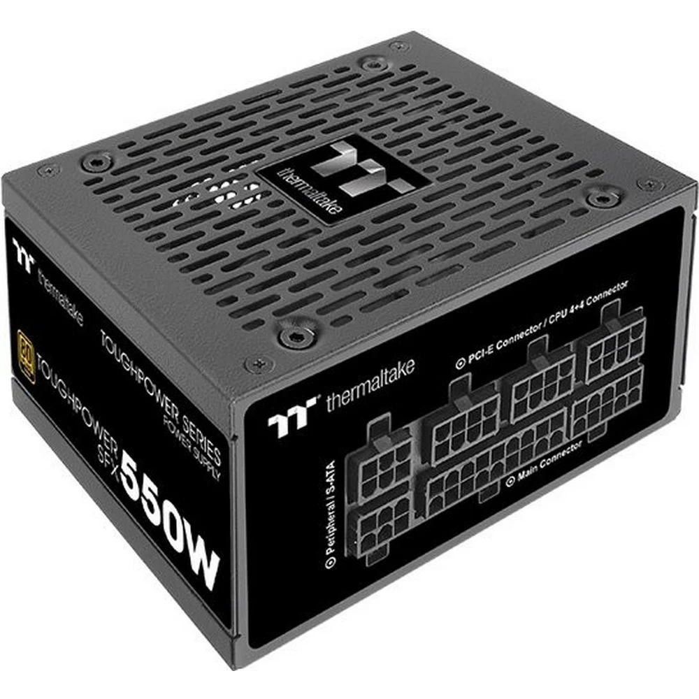 Блок питания, Thermaltake, Toughpower SFX 550W, PS-STP-0550FNFAGE-1, 550W, SFX, 80 Plus Gold, APFC, 24 pin, 4+4pin CPU, 6+2 PCI-E, 15*Sata, 4*Molex, Вентилятор 9 см, Кабель питания, Чёрный