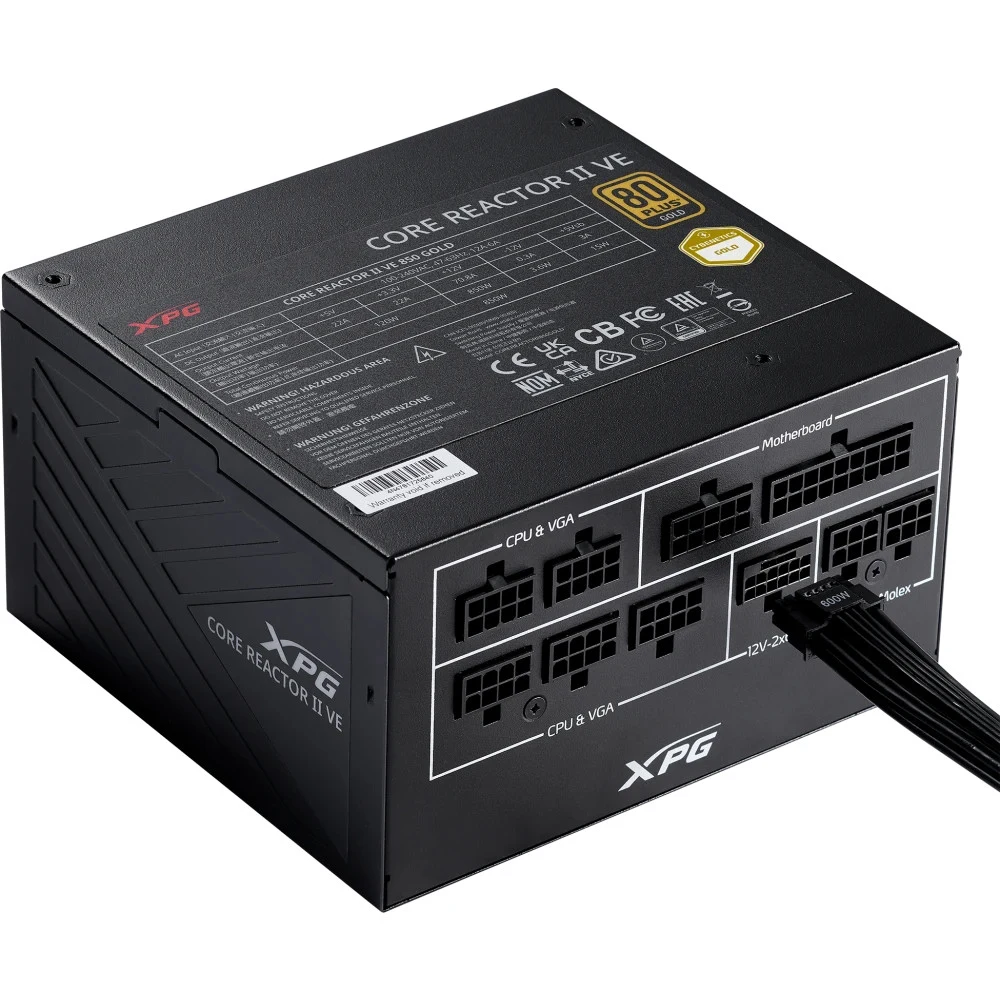 Блок питания XPG CORE REACTOR II VE 850 (ATX 3.1, 850W, Full Modular, PWM 120mm FDB fan, Active PFC, DC to DC, Half-Bridge & LLC converter, 80+ GOLD) RET