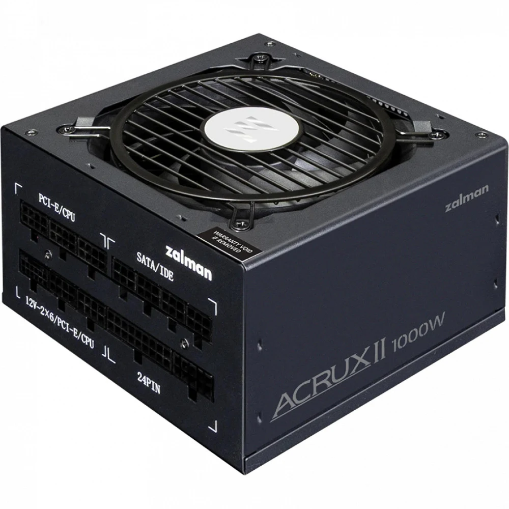 Блок питания, Zalman, ZM1000-ARX2, ZM1000-ARX2, 1000W, ATX, Platinum, 20+4 pin, 4+4pin, 12*Sata, 8*Molex, 6*PCI-E 6+2 pin, Modular, Вентилятор 12см, 180х150х86мм, Черный