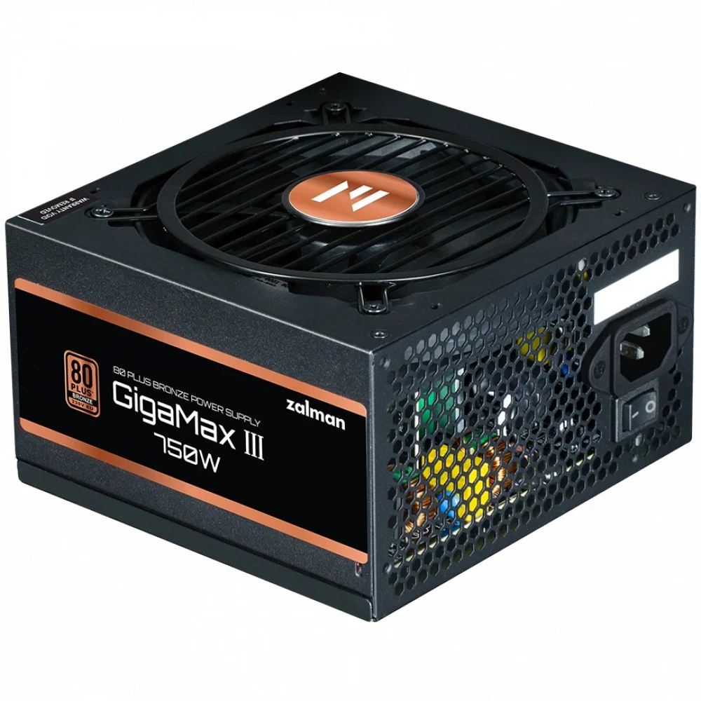 Блок питания, Zalman, ZM750-GV3, 750W, Bronze, ATX3.1, APFC, 20+4 pin, 2*4+4pin, 6*Sata, 3*Molex, 4*PCI-E 6+2 pin, 1*PCI-E 12+4pin, Вентилятор 12см, 150*140*86 мм, Черный