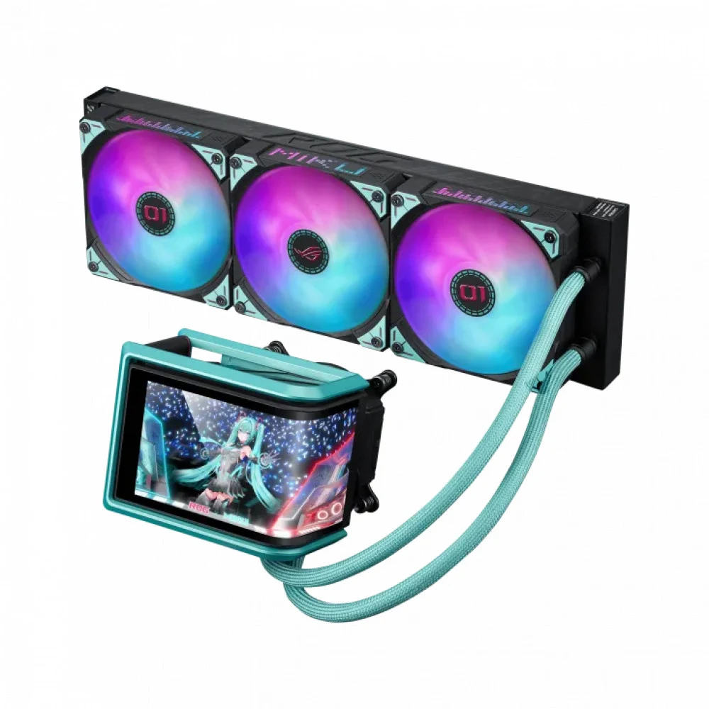 СЖО ASUS ROG RYUO IV 360 ARGB MIKU, movable curved 6.67-inch AMOLED display, 3xARGB FAN, AM5, 1700, 1851, Black, Retail