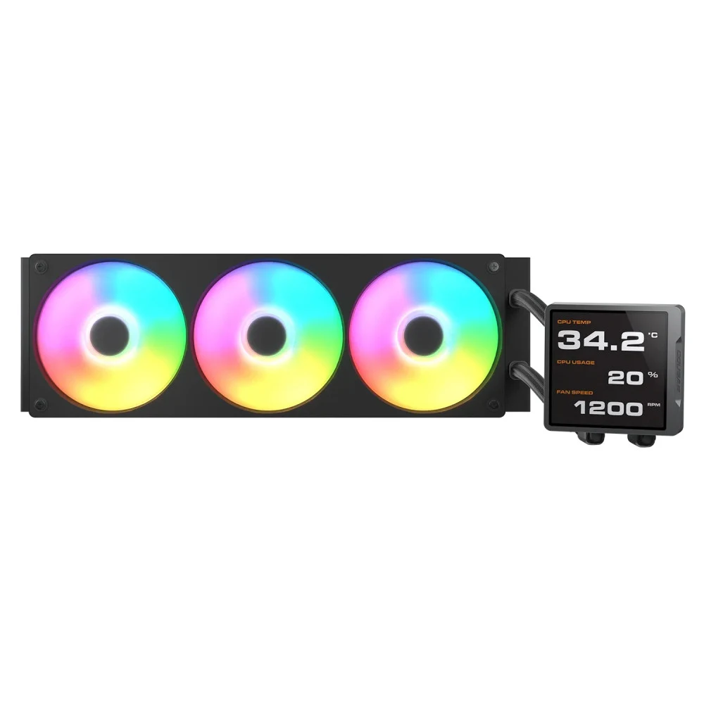 Кулер с водяным охлаждением, Cougar, Poseidon Vistek Pro ARGB 360, Intel 1851/1700/1200/115х и AMD AM5/AM4, 3*120мм Unity ARGB, 700-2500 RPM±10%, 78,2CFM, 38 dB(A), Чёрный