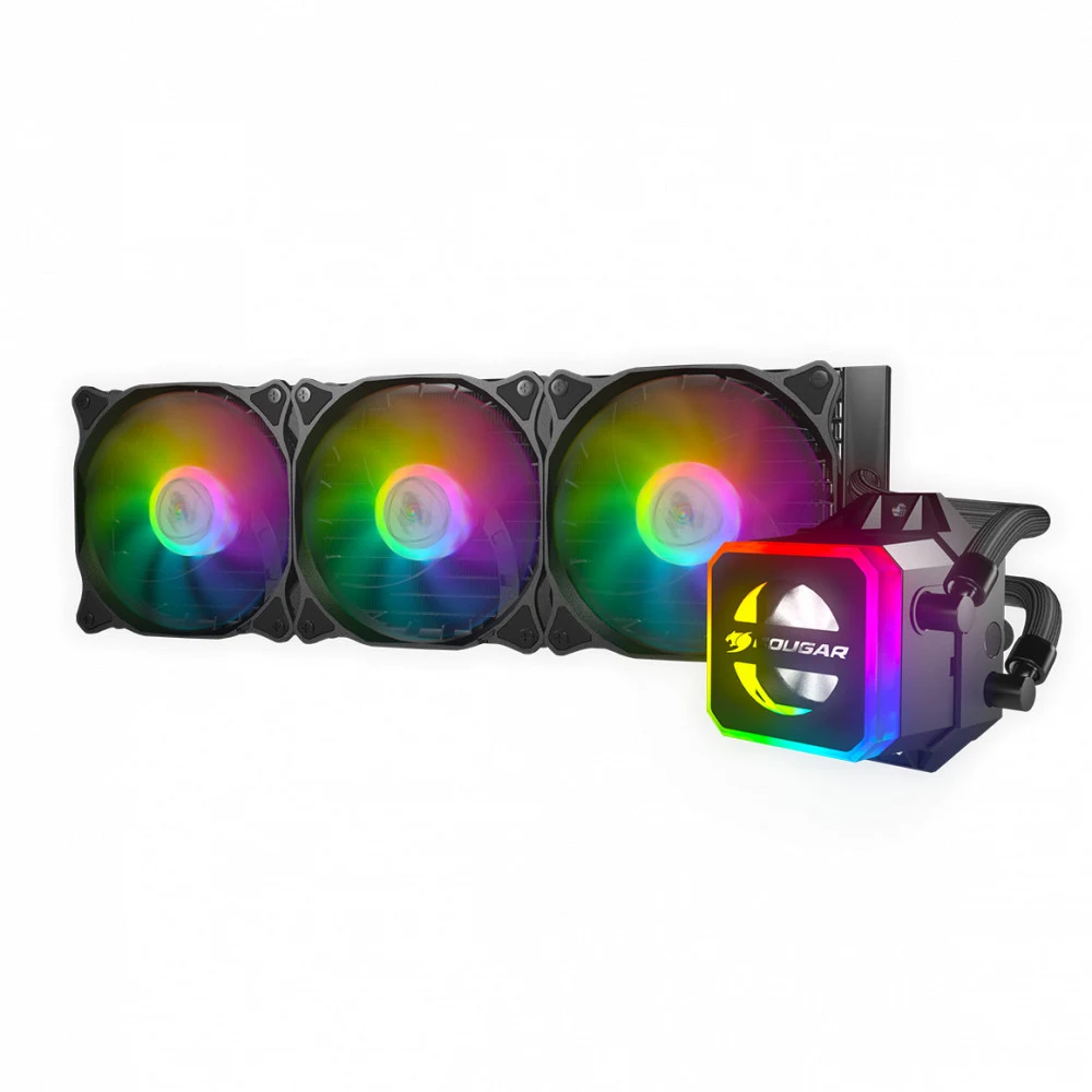 Кулер с водяным охлаждением, Cougar, Helor 360, Intel 20хх/1366/1200/115х и AMD AM4/AM3+, 3*120мм ARGB, 600-1800 RPM±10%, 78.4CFM, ≤37.1 dB(A), Чёрный