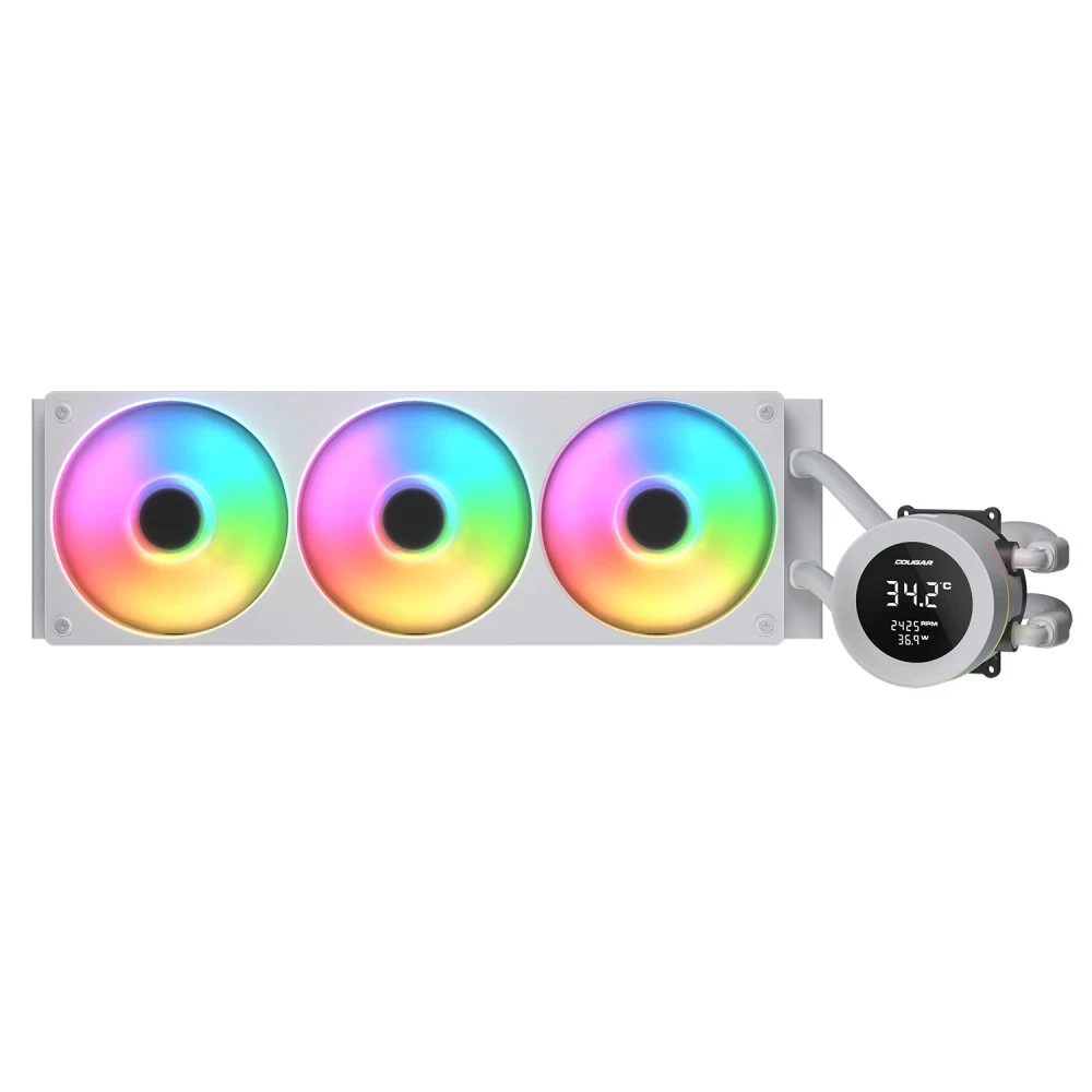 Кулер с водяным охлаждением, Cougar, Poseidon Vistek ARGB 360 WH, Intel 1851/1700/1200/115х и AMD AM5/AM4, 3*120мм Unity ARGB, 700-2500 RPM±10%, 78,2CFM, 38 dB(A), Белый