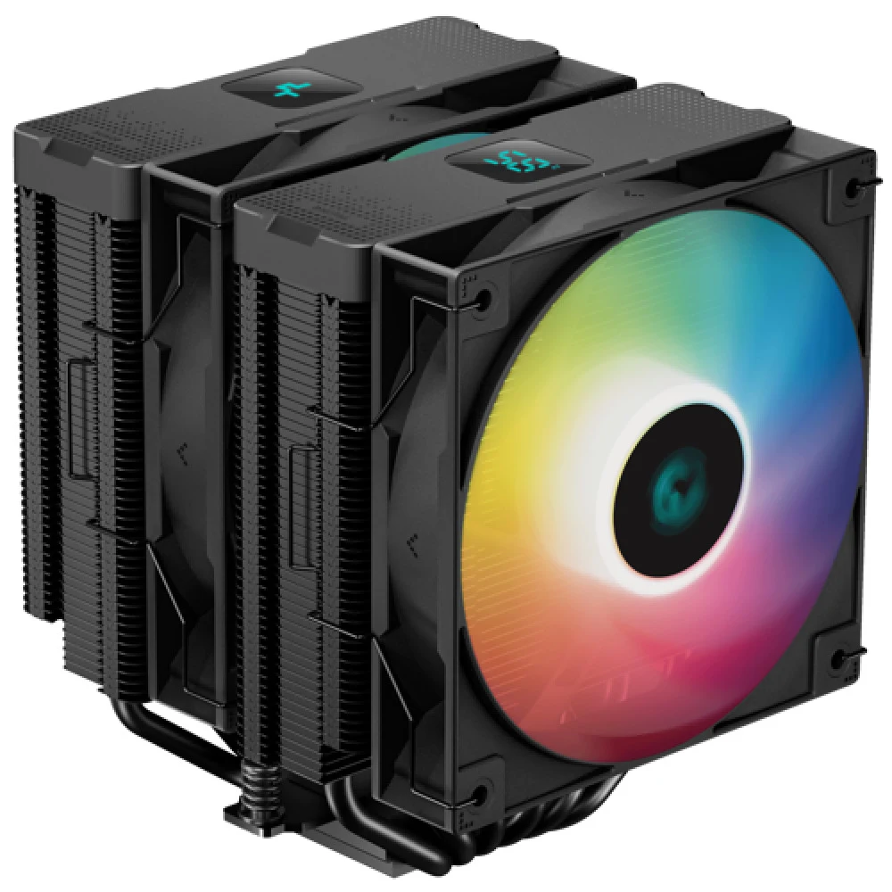 Кулер для процессора, Deepcool, AG620 DIGITAL BK R-AG620-BKADMN-G-2, Intel 1700/1200/115х и AMD AM5/AM4, 260W, 2*120мм ARGB, 300-1950±10%/об/м, 67.88CFM, 29.4 dB(A), 4pin, 129х136х161мм, Чёрный