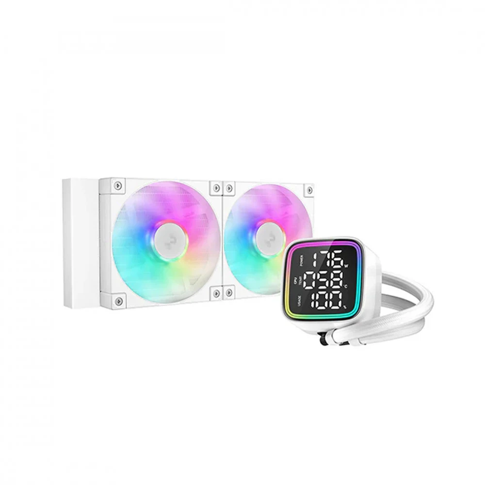 Кулер с водяным охлаждением, Deepcool, LD240 WH R-LD240-WHDMMN-G-1, Intel 1700/1200/115х и AMD AM5/AM4/, TDP 250W, 2*120мм FD12 ARGB, 600-2400 RPM±10%, 72,04CFM, 38,71 dB(A), Белый