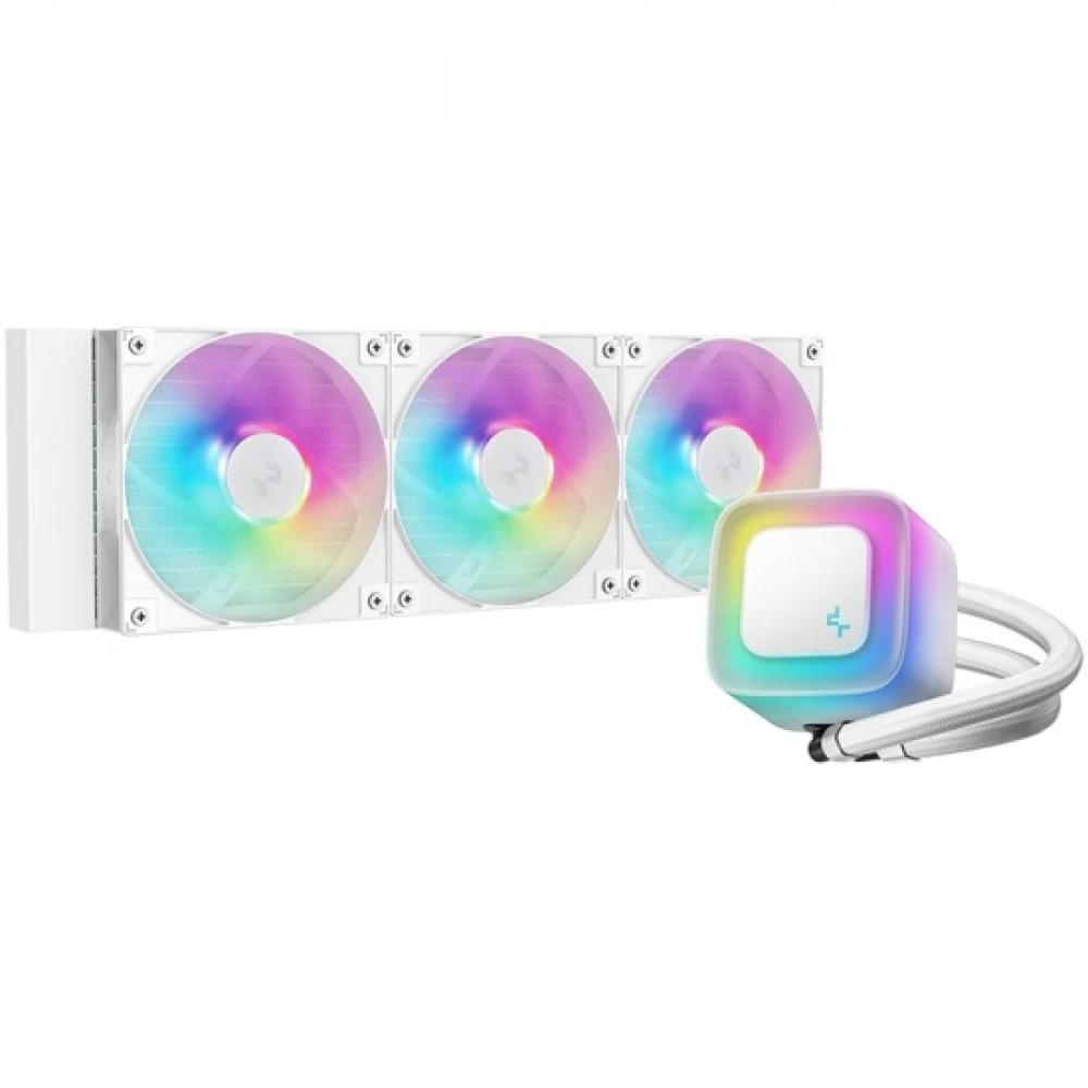 Кулер с водяным охлаждением, Deepcool, LE360 WH V2 R-LE360-WHAMMN-G-2, Intel 1851/1700/1200/115х и AMD AM5/AM4/, TDP 300W, 3*120мм ARGB, 500-2100 RPM±10%, 75.89CFM, 31,6 dB(A), Белый