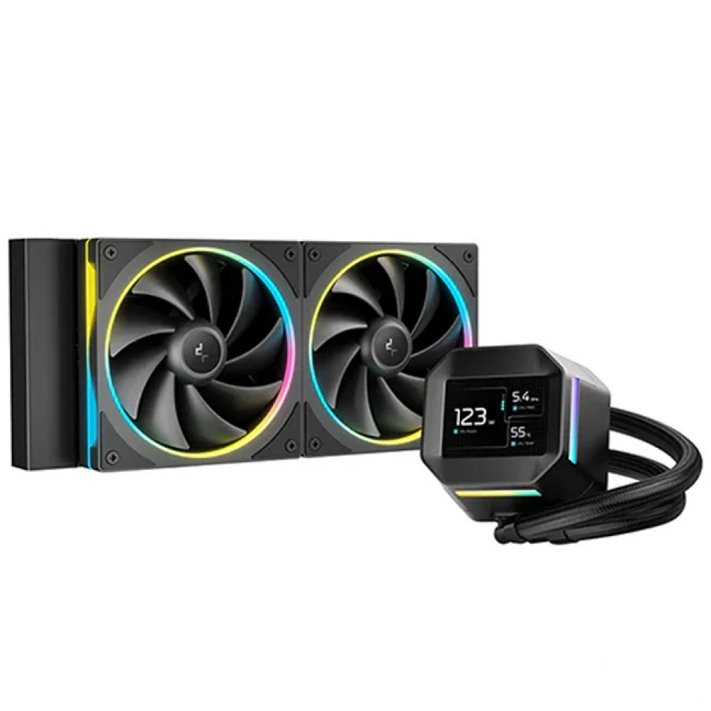 Кулер с водяным охлаждением, Deepcool, LM240, Intel 1851/1700/1200/115х и AMD AM5/AM4/, TDP 280W, 2*120мм FD12 ARGB, 600-2400 RPM±10%, 72,04CFM, 38,71 dB(A), Чёрный
