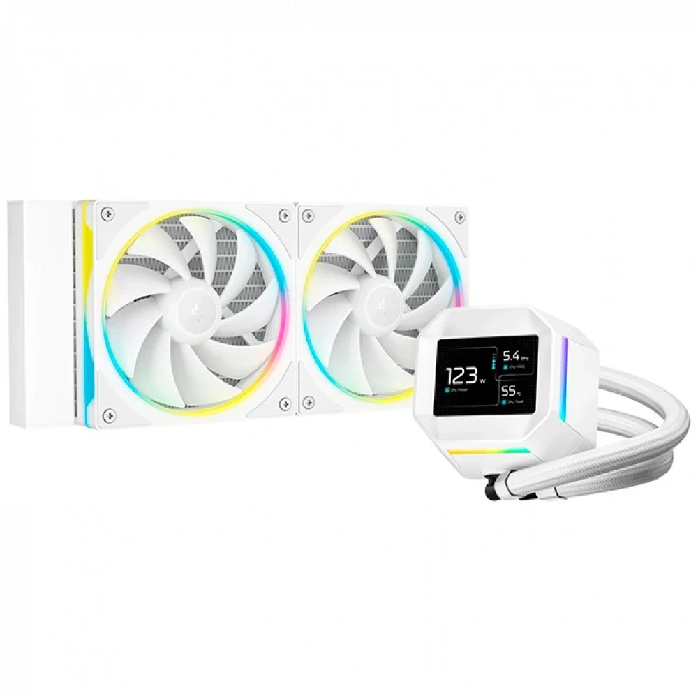 Кулер с водяным охлаждением, Deepcool, LM240 WH, Intel 1851/1700/1200/115х и AMD AM5/AM4/, TDP 280W, 2*120мм FD12 ARGB, 600-2400 RPM±10%, 72,04CFM, 38,71 dB(A), Белый