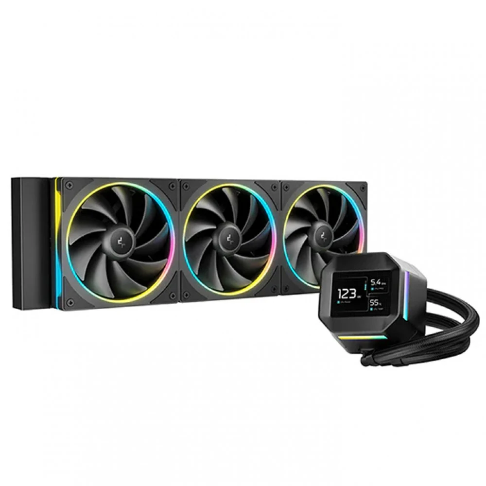 Кулер с водяным охлаждением, Deepcool, LM360, Intel 1851/1700/1200/115х и AMD AM5/AM4/, TDP 300W, 3*120мм FD12 ARGB, 600-2400 RPM±10%, 72,04CFM, 38,71 dB(A), Чёрный