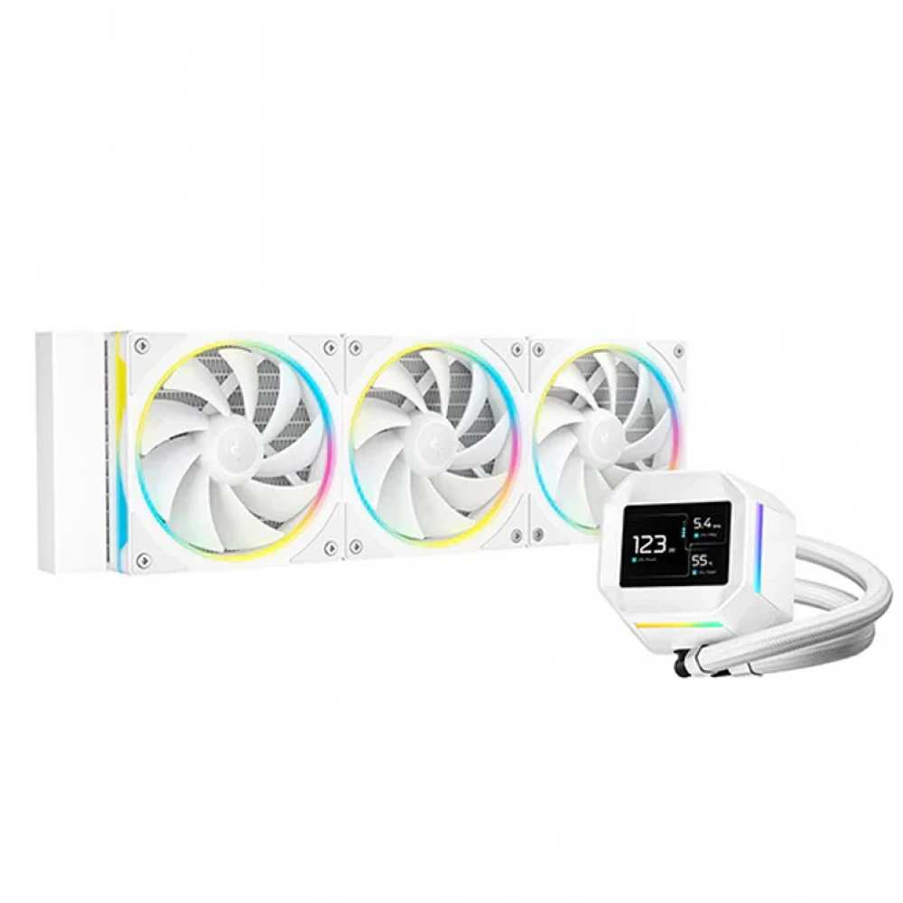 Кулер с водяным охлаждением, Deepcool, LM360 WH, Intel 1851/1700/1200/115х и AMD AM5/AM4/, TDP 300W, 3*120мм FD12 ARGB, 600-2400 RPM±10%, 72,04CFM, 38,71 dB(A), Белый
