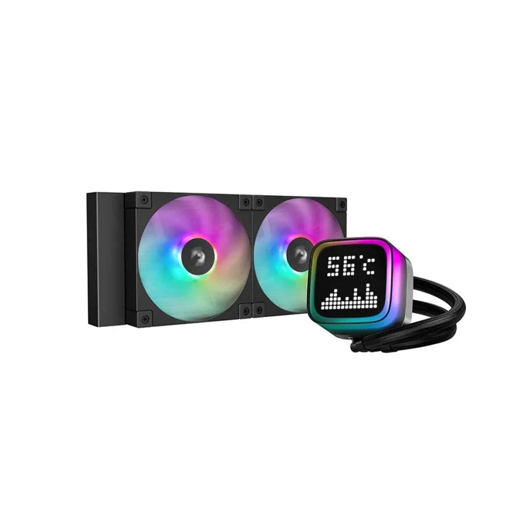 Кулер с водяным охлаждением, Deepcool, LP240 R-LP240-BKMSNC-G-1, Intel 1851/1700/1200/115х и AMD AM5/AM4/, TDP 280W, 2*120мм FD12 ARGB, 600-2400 RPM±10%, 72,04CFM, 38,71 dB(A), Чёрный