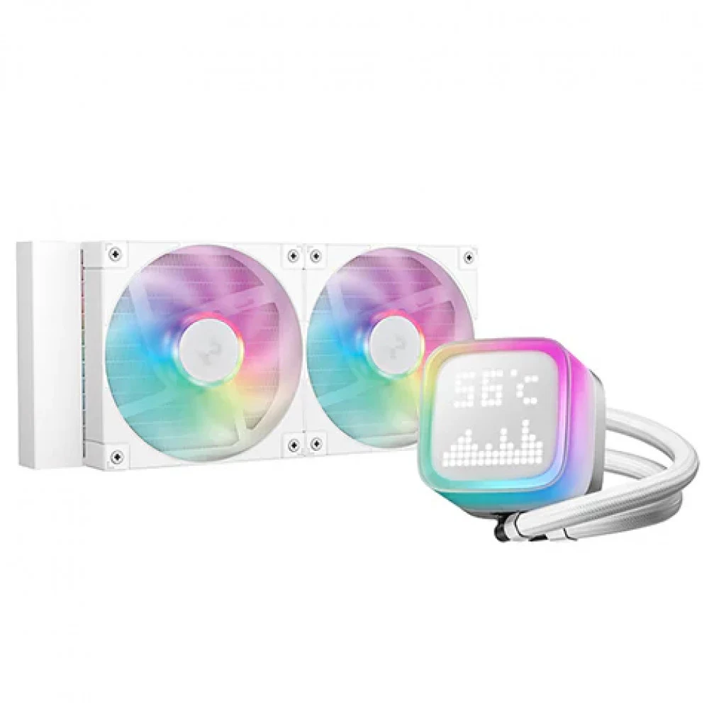 Кулер с водяным охлаждением, Deepcool, LP240 WH R-LP240-WHMSMC-G-1, Intel 1851/1700/1200/115х и AMD AM5/AM4/, TDP 280W, 2*120мм FD12 ARGB, 600-2400 RPM±10%, 72,04CFM, 38,71 dB(A), Белый