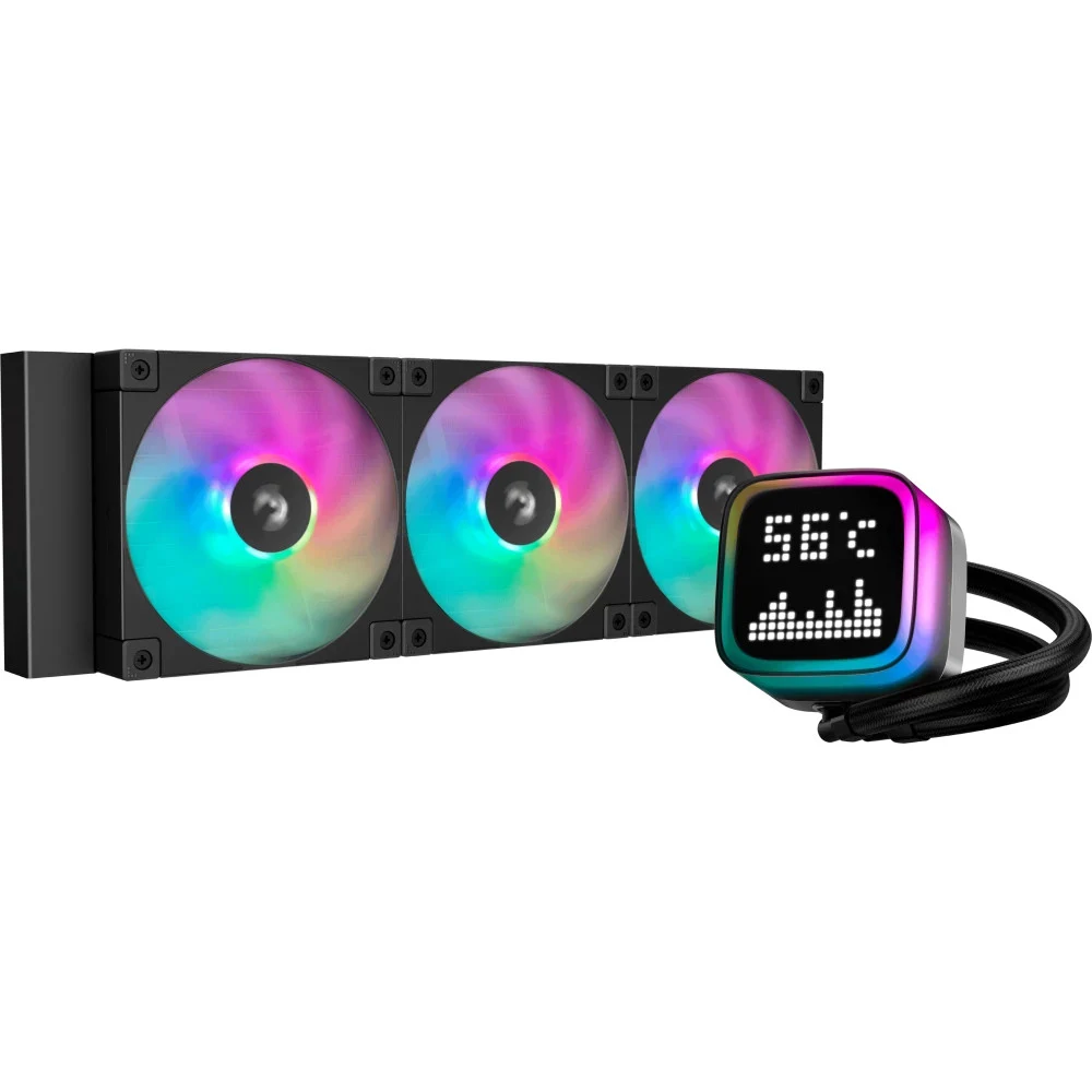 Кулер с водяным охлаждением, Deepcool, LP360 R-LP360-BKMSNC-G-1, Intel 1851/1700/1200/115х и AMD AM5/AM4/, TDP 300W, 3*120мм FD12 ARGB, 600-2400 RPM±10%, 72,04CFM, 38,71 dB(A), Чёрный