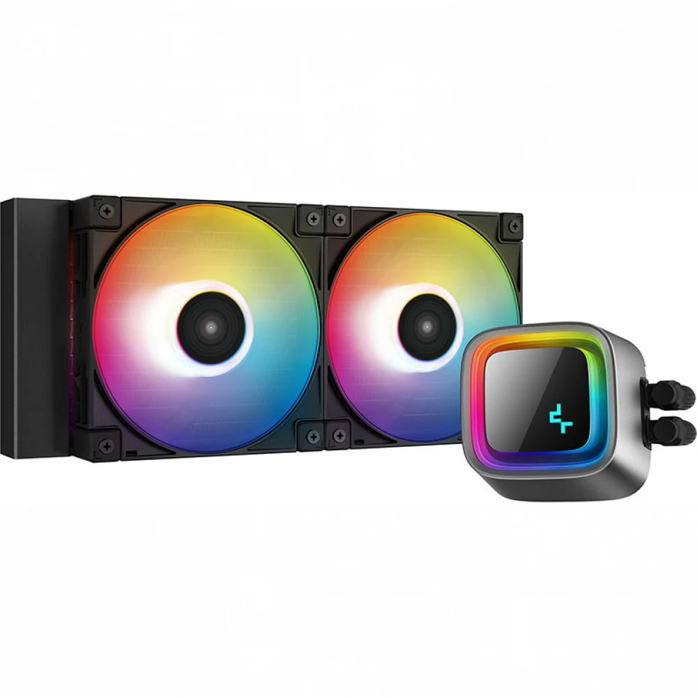 Кулер с водяным охлаждением, Deepcool, LS520 R-LS520-BKAMNT-G-1, Intel 20хх/1700/1200/115х и AMD TRX4/TR4/AM5/AM4/, TDP 280W, 2*120мм FC120 A-RGB, 500-2250 RPM±10%, 85,85CFM, ≤32,9 dB(A), Чёрный