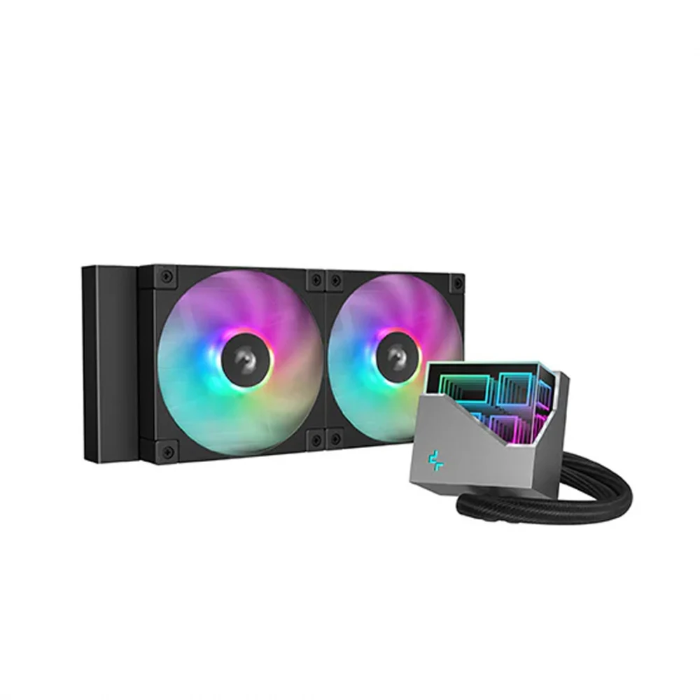 Кулер с водяным охлаждением, Deepcool, LT240 ARGB R-LT240-BKAMNC-G-1, Intel 1700/1200/115х и AMD AM5/AM4/, TDP 300W, 2*120мм FD12 ARGB, 600-2400RPM±10%, 72,04CFM, 38,71 dB(A), Чёрный