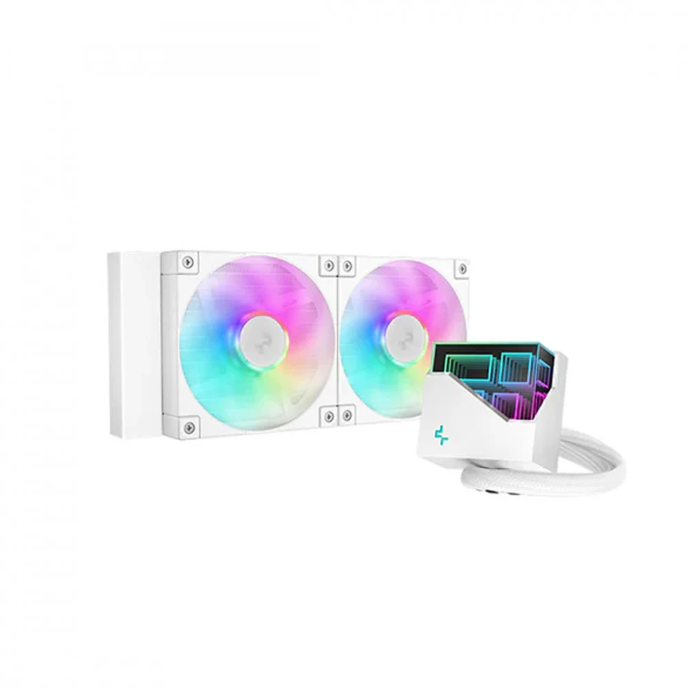 Кулер с водяным охлаждением, Deepcool, LT240 WH ARGB R-LT240-WHAMNC-G-1, Intel 1700/1200/115х и AMD AM5/AM4/, TDP 300W, 2*120мм FD12 ARGB, 600-2400RPM±10%, 72,04CFM, 38,71 dB(A), Белый