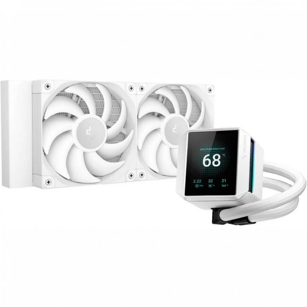 Кулер с водяным охлаждением, Deepcool, MYSTIQUE 240 WH R-LX240-WHDSNMP-G-1, Intel 1851/1700/1200/115х и AMD AM5/AM4/, TDP 280W, 2*120мм FT12 SE, 500-2150 RPM±10%, 72,45CFM, 36,49 dB(A), Белый