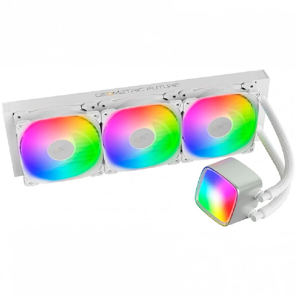 Система жидкостного охлаждения/ Water Cooling System Geometric Future Eskimo Pro 360 (240W, 360mm, ARGB, White/ Fans: 3x120mm, 80.81CFM, 34.2dBA, 2000RPM/ Pump height 54mm, 3200RPM, Rad thickness 27