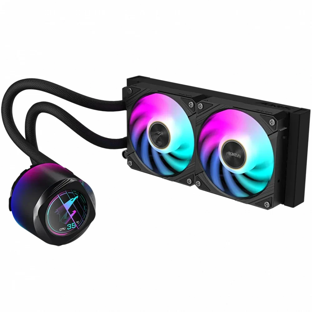 Кулер для процессора, Gigabyte, GP-AORUS WATERFORCE X II 240 (4719331553944), Intel 115x, 1200, 1700, AMD TR4, AM5, AM4, sTR5, 2*120мм ARGB вентилятора, 800~2400 об/мин +/-10%, Воздушный поток 72 фу