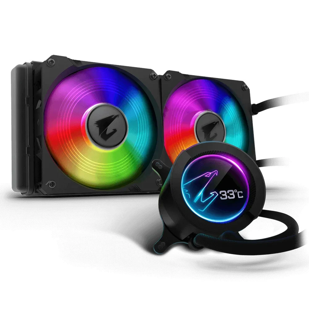 СЖО Gigabyte Aorus Liquid Cooler 280, S115X/1366/2011/2066/AM4/TR4, 2x14cm,SATA+USB,Al+Cu,2500rpm