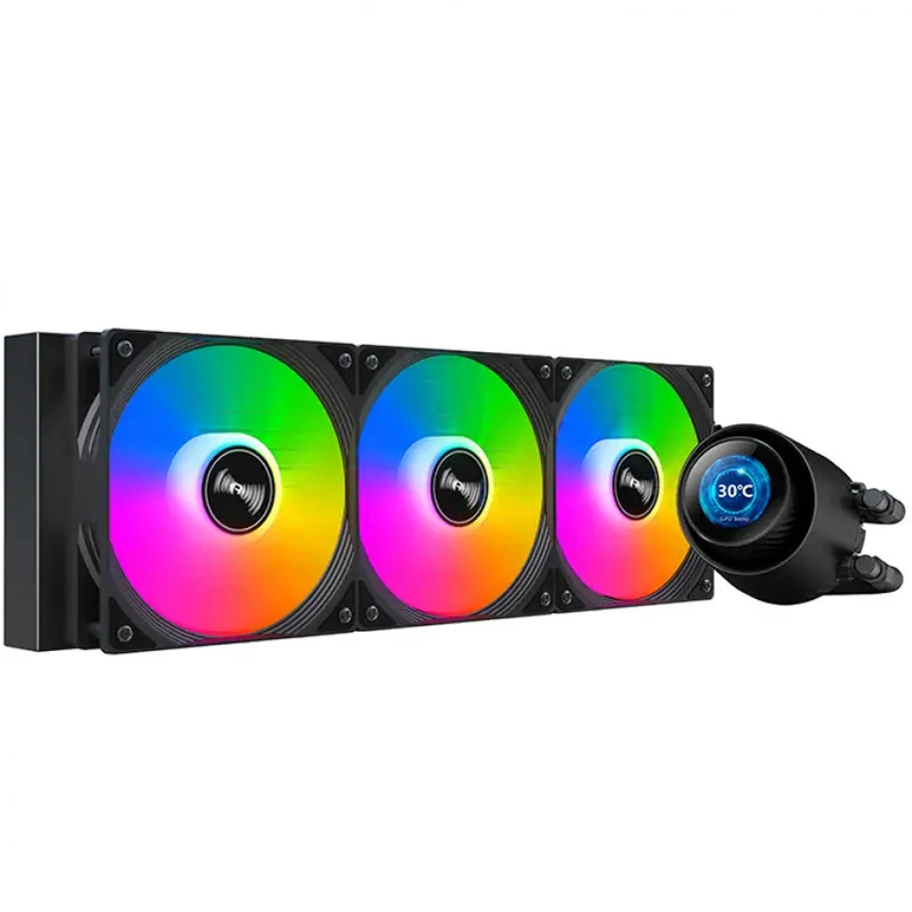 Кулер с водяным охлаждением, Huntkey, GX360R Atlas Shark Black, Intel 20хх/1851/1700/1200/115х и AMD AM5/AM4/, TDP 300W, 3*120мм ARGB, 800-2000RPM±10%, 78CFM, 32 dB(A), Чёрный