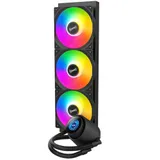 Кулер с водяным охлаждением, Huntkey, GX360R Atlas Shark Black, Intel 20хх/1851/1700/1200/115х и AMD AM5/AM4/, TDP 300W, 3*120мм ARGB, 800-2000RPM±10%, 78CFM, 32 dB(A), Чёрный