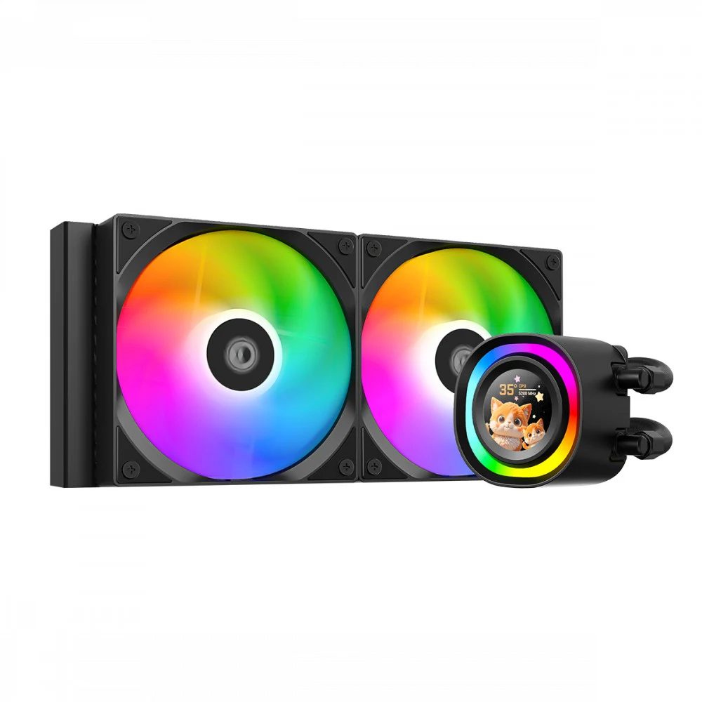Вентилятор для процессора ID-COOLING FX240 LCD черный (жидк. охл., 2x120mm, Al, PWM 2000 rpm, 27.2 dB, 4-pin/5V 3Pin ARGB, 300Wt, LCD) (FX240 LCD)