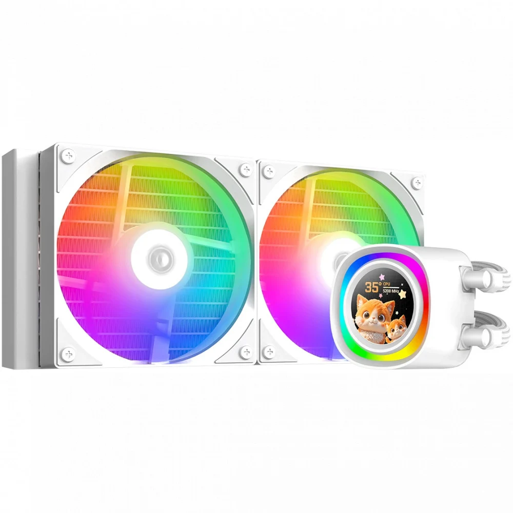 Вентилятор для процессора ID-COOLING FX240 LCD WHITE (жидк. охл, 2x120mm, Al, PWM 2000 rpm, 27.2 dB, 4 pin/5V 3pin ARGB, 300Wt, LCD) (FX240 LCD WHITE)
