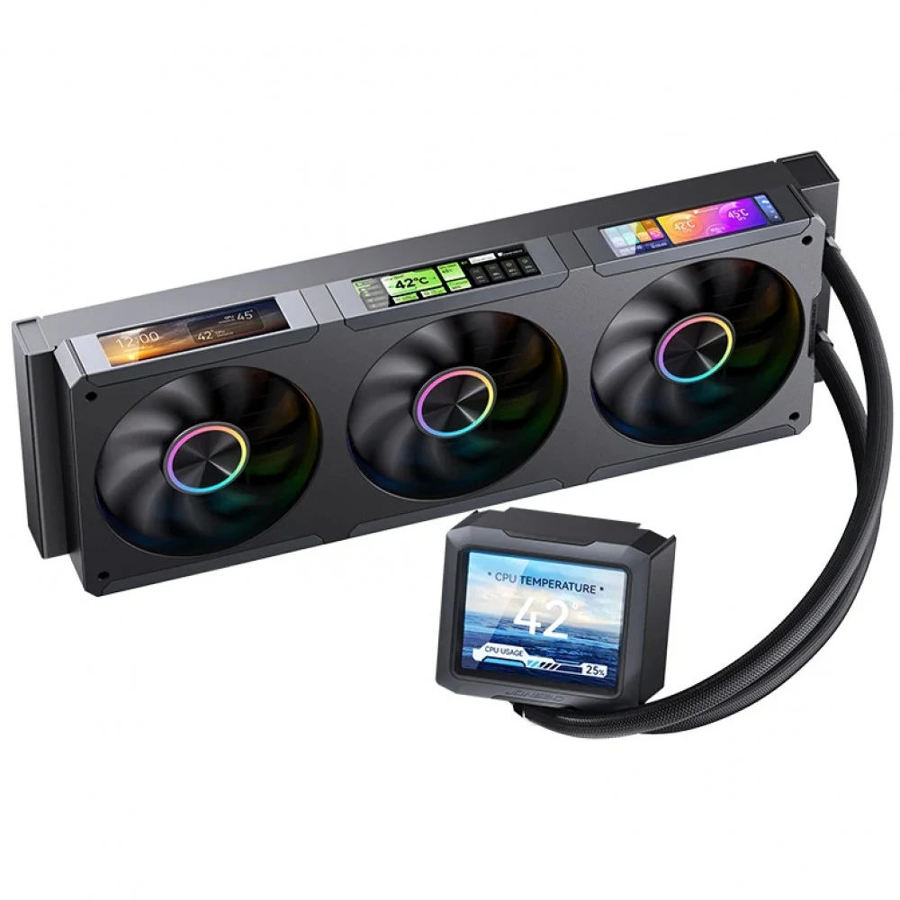 Система жидкостного охлаждения/ Water Cooling System JONSBO TF3-360SCB Black (320W, 360mm, LED, Black, ARGB/ Fans: 3x120mm, 62.4CFM, 37.3dBA, 2400RPM/ Pump height 63mm, 30dBA, 2500RPM, Rad thickness