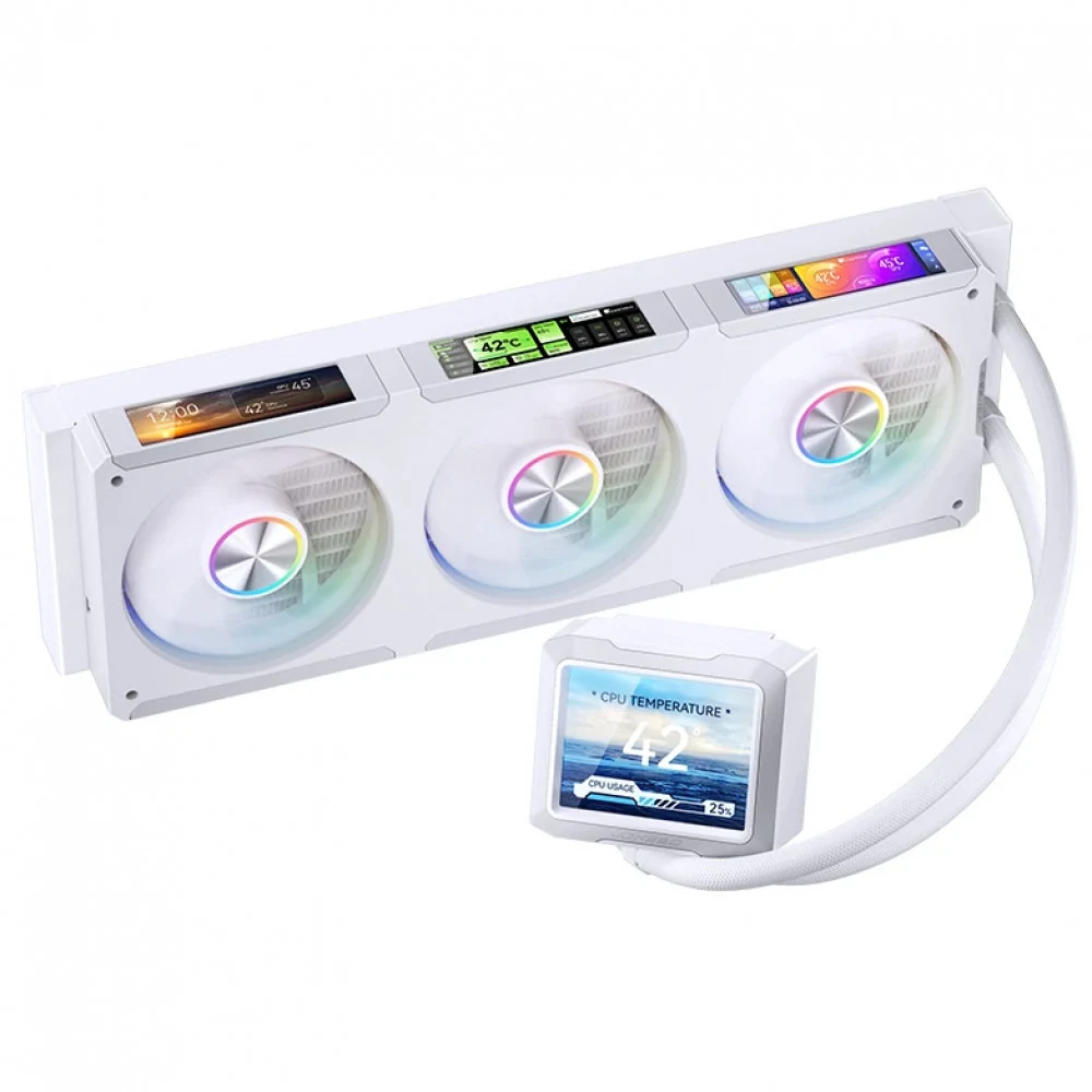 Система жидкостного охлаждения/ Water Cooling System JONSBO TF3-360SCW White (320W, 360mm, LED, White, ARGB/ Fans: 3x120mm, 62.4CFM, 37.3dBA, 2400RPM/ Pump height 63mm, 30dBA, 2500RPM, Rad thickness