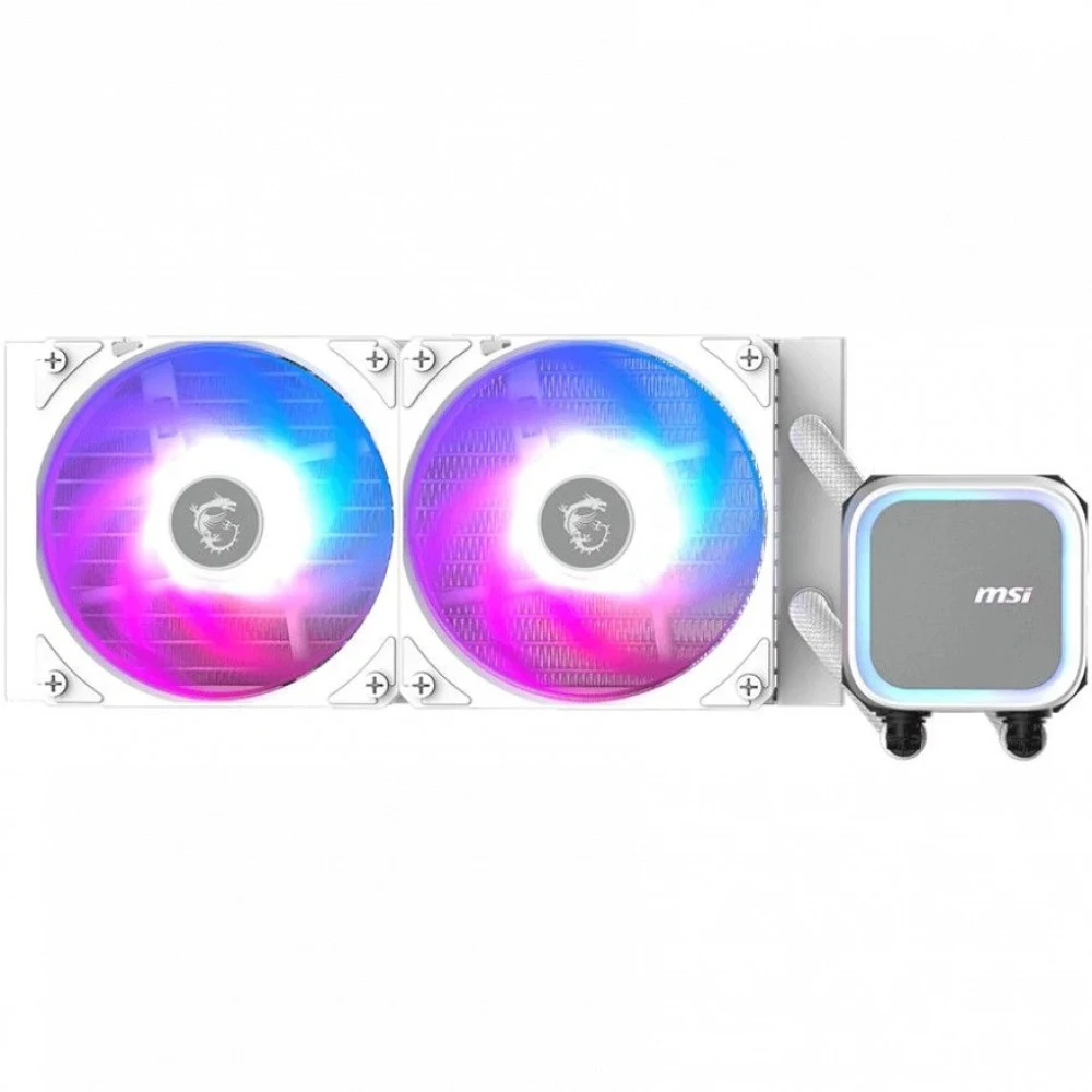СЖО MSI MAG CoreLiquid A13 240 White, S1700/1851/AM4/AM5, 2x12cm,3pin,Al,500-2000rpm, 62.6CFM,31.1dB